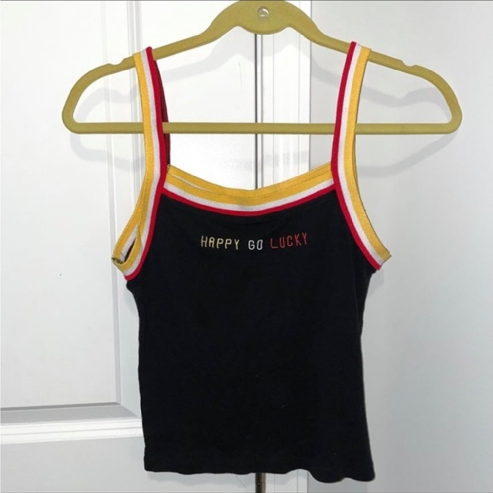Happy Go Lucky knit tank top black multi striped straps Women’s size S‎